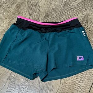 Women's Athletic Shorts - Teal and Black with Pink Trim
